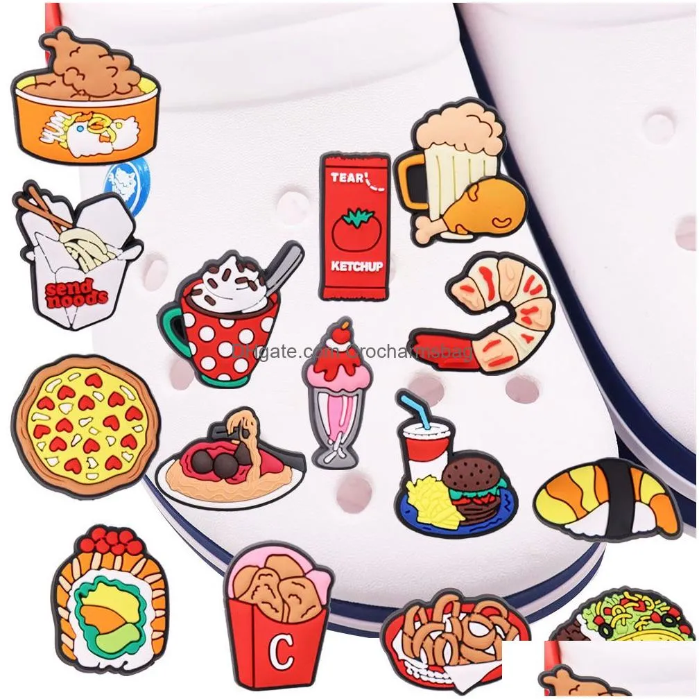 Shoe Parts & Accessories Moq 20Pcs Pvc Cartoon Food Pizza Noodles Chicken Beer Shrimp Charms Decoraiton Buckle For Bands Bracelets Dro Dh51O