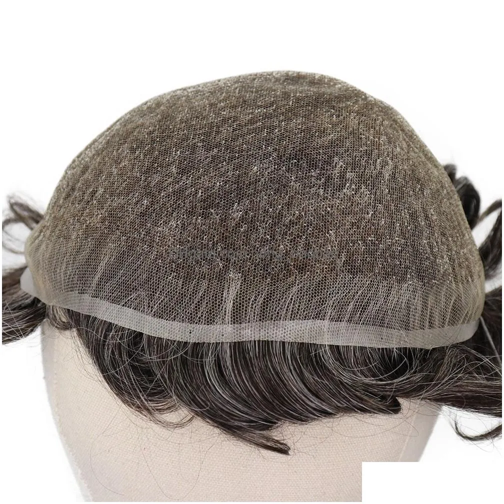 40 grey human hair mens toupee indian remy hair replacement system 6 inch curly toupee for men french lace hairpiece6710052