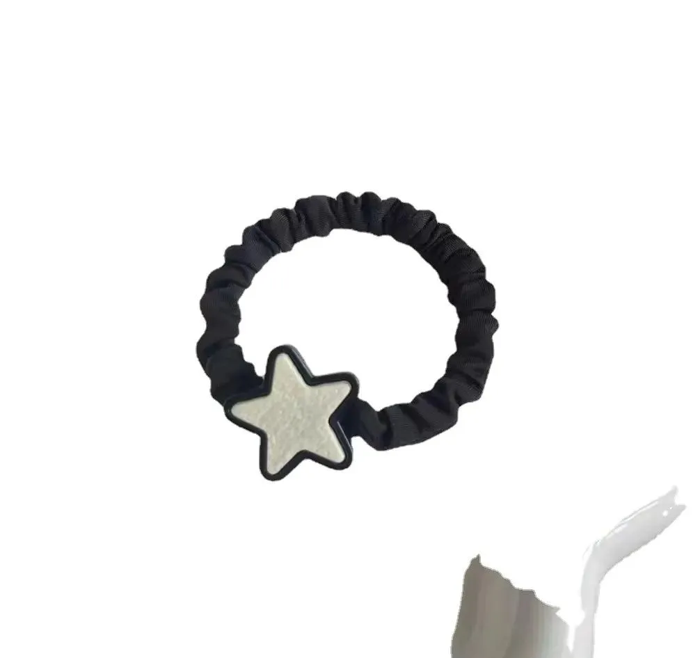 Headband Black and white stars sweet and cool hair rings Korean Girls Cartoon Harajuku Wind Five pointed Star Versatile ponytail hair rope