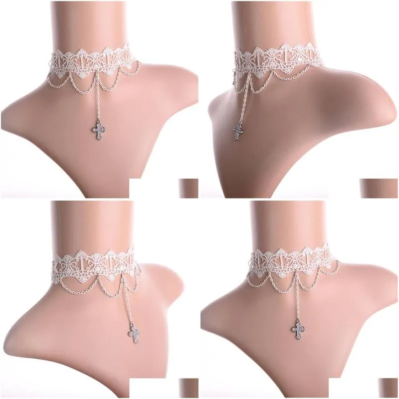 White Lace Choker Necklace For Women Simulated Pearl Statement Chocker Collares Mujer Collier Femme Jewellery Chokers