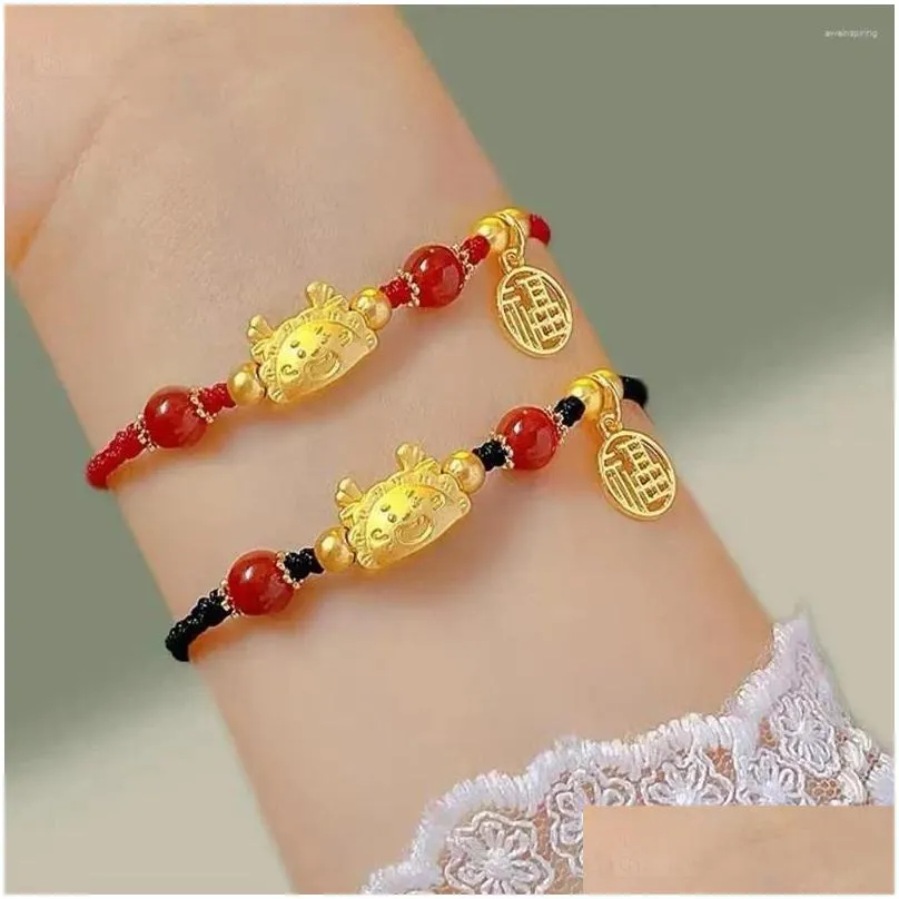 Charm Bracelets 2024 Dragon Year Lucky Red Rope Braided Attracts Fortune Handmade Fashion Jewelry Gifts