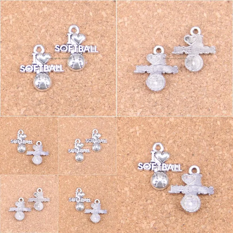 Charms 86Pcs Antique Sier Bronze Plated I Love Softball Pendant Diy Necklace Bracelet Bangle Findings 21X19Mm Drop Delivery Jewelry Co Dhxga