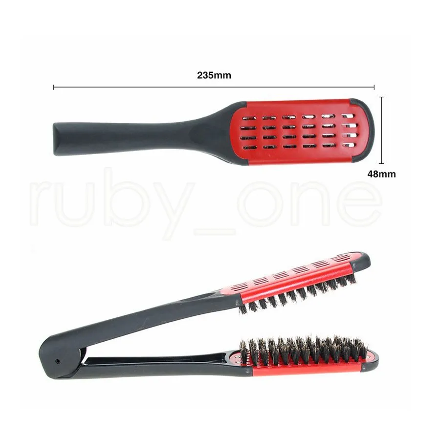 Pro Hairdressing Straightener Ceramic Hair Straightening Double Brushes V Shape Comb Clamp Not Hurt Styling Tools Peine En Forma De V Para Alisar El