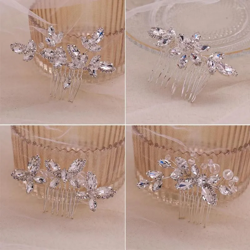 Hair Clips Wedding Accessories Shiny Rhinestones Combs Silver Color Jewelry For Women Girls Mother`s Day Ornaments Gift