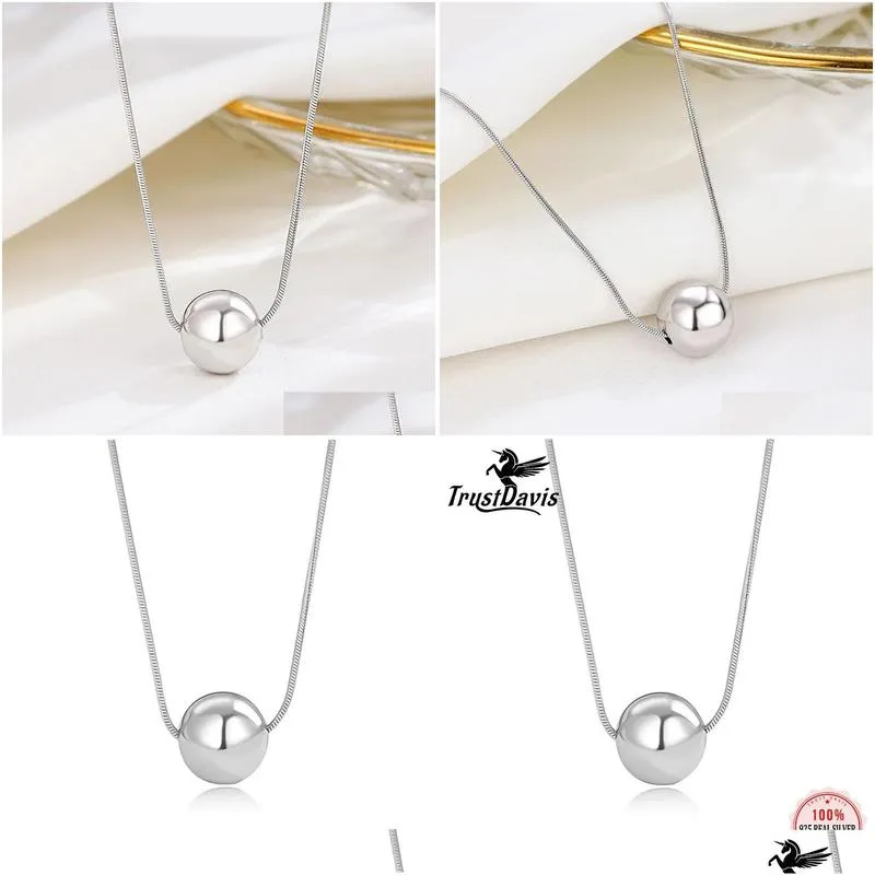 Necklace TrustDavis Real 925 Sterling Silver Round Bead Clavicle Chain Necklace for Women Minimalist Fine Party Gift Jewelry LB428