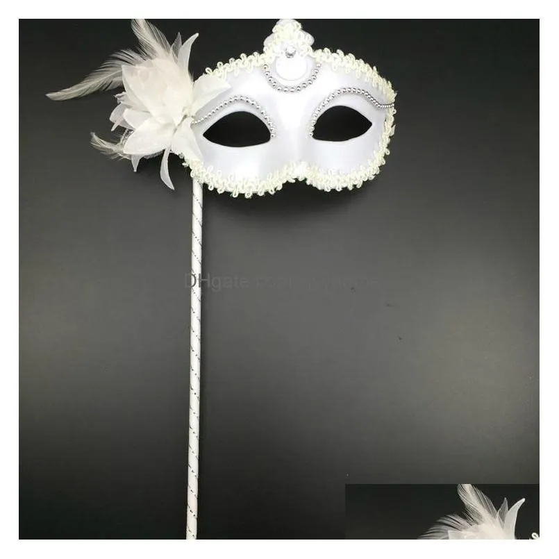 Party Masks Black White On Stick Y Eyeline Masquerade Mardi Gras Halloween Beads Eyeliner Side Flower Masks5305063 Drop Delivery Home Dhh49
