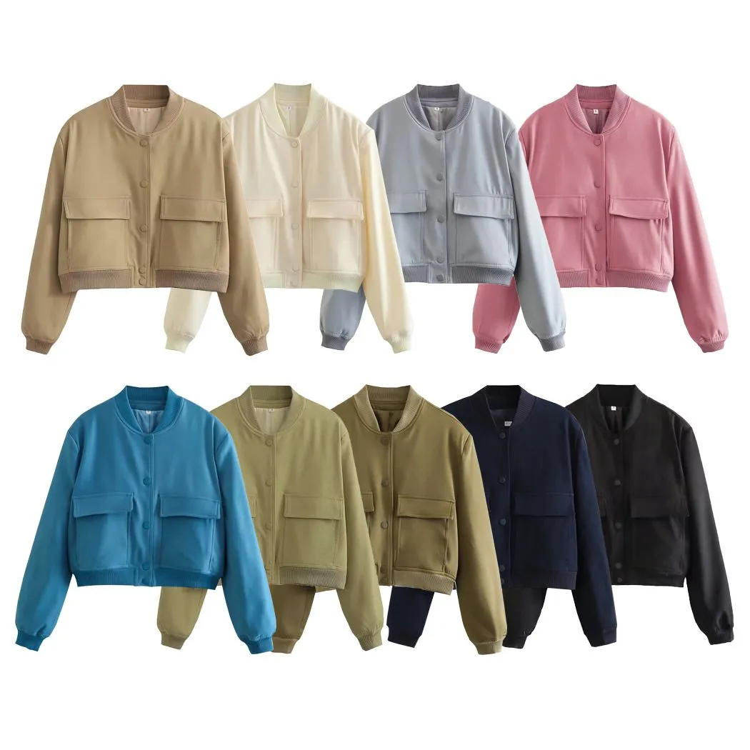 Women`s Jackets 2023 Casual Pocket Coat Spring Long Sleeve Bombers Fashion Solid Female Outwear