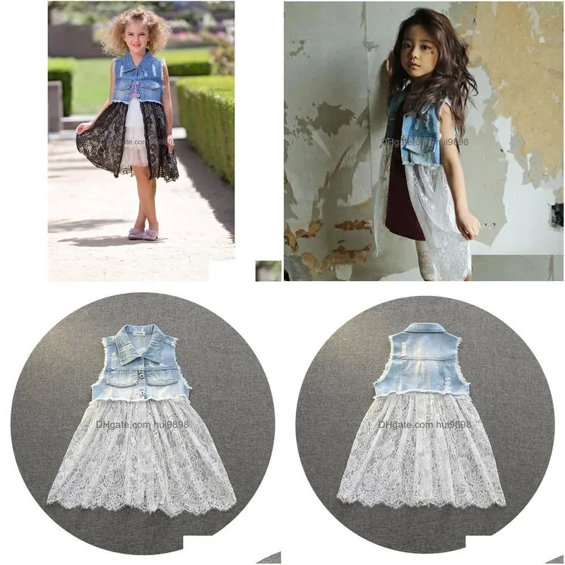 brand fashion autumn baby denim girl dress girl lace dress with  coat lace skirt 3t to 8t5410190