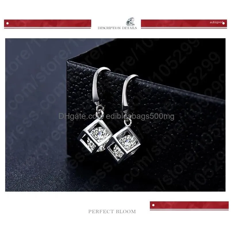 Dangle Chandelier Earrings 925 Sterling Sier Drop Gift Pendientes Square Cubic Zirconia Shape Shiny Crystal Jewelry For Femmes Deli Dht6H