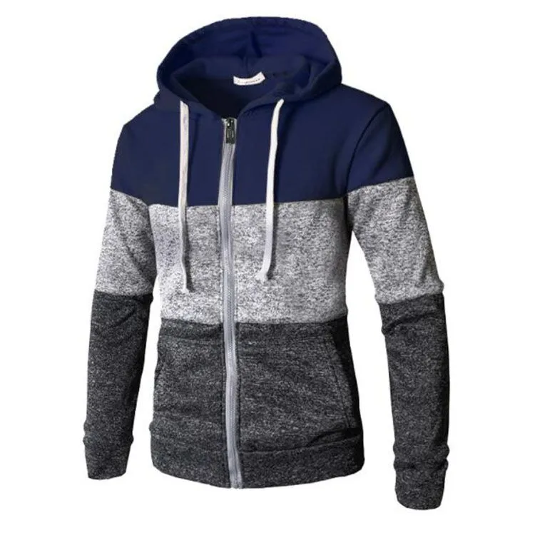 Wholesale Mens Striped Zip Up Hoodies For Autumn Winter Casual Color Block Zipper Hooded Sweatshirts Long Sleeve Tops