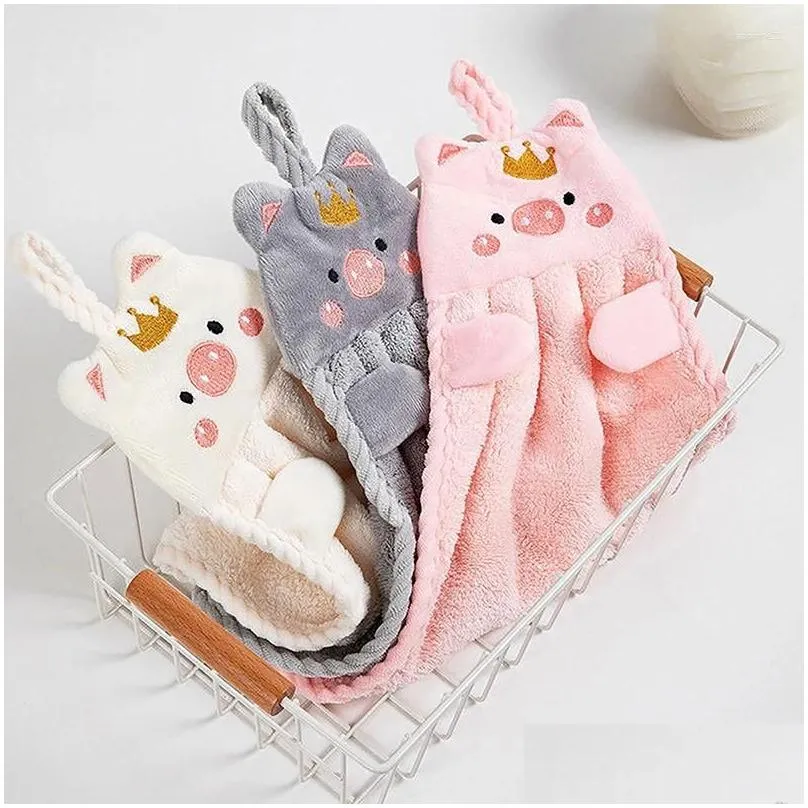 Towel Cute Hand Kitchen Bathroom Super Absorbent Microfiber Tableware Cleaning Cartoon Pig Hanging Drop Delivery Dhri7