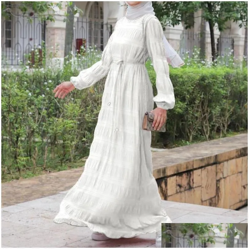 Ethnic Clothing Ramadan Middle East Muslim Robe Jilbab Abaya Solid Color Chiffon Long Sleeve Dress Women`s Abayas Without Hijab