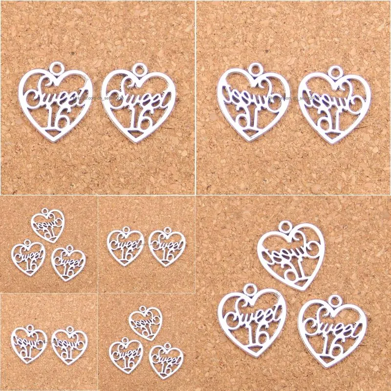 Charms 80Pcs Antique Sier Plated Bronze Heart Sweet 16 Pendant Diy Necklace Bracelet Bangle Findings 21X19Mm Drop Delivery Jewelry Com Dhttb