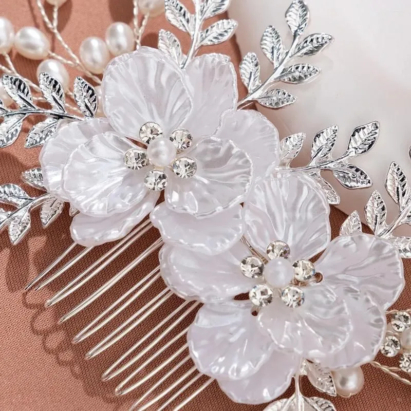 Hair Clips White Flower Comb Women Jewelry Bridal Tiaras Accessories Headpiece Wedding Headband