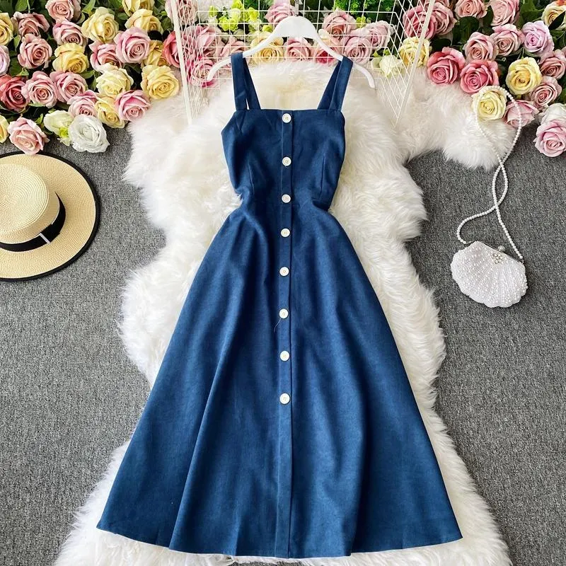 Casual Dresses Summer High Quality Woman Vintage Long Korean Button Denim Dress Midi Elegant Kawaii Birthday For Women DressCasual