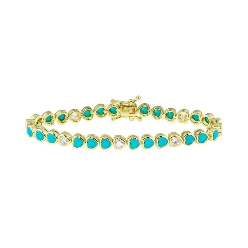 Charm Bracelets Gold Plated Colorful Summer Jewelry Blue Turquoises Heart Shaped Stone Tennis Chain Fashion Women Bracelet