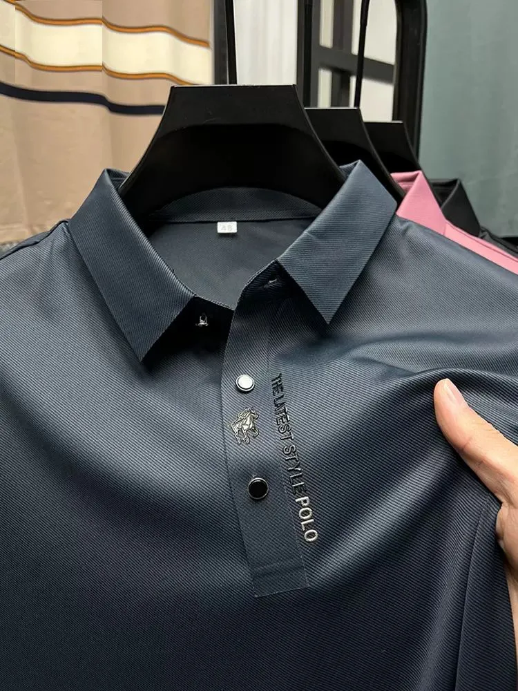 Mens Polos Summer Business HighEnd Solid Color High Quality Short Sleeve Polo Shirt Lapel Collar Men Fashion Casual No Trace Printing