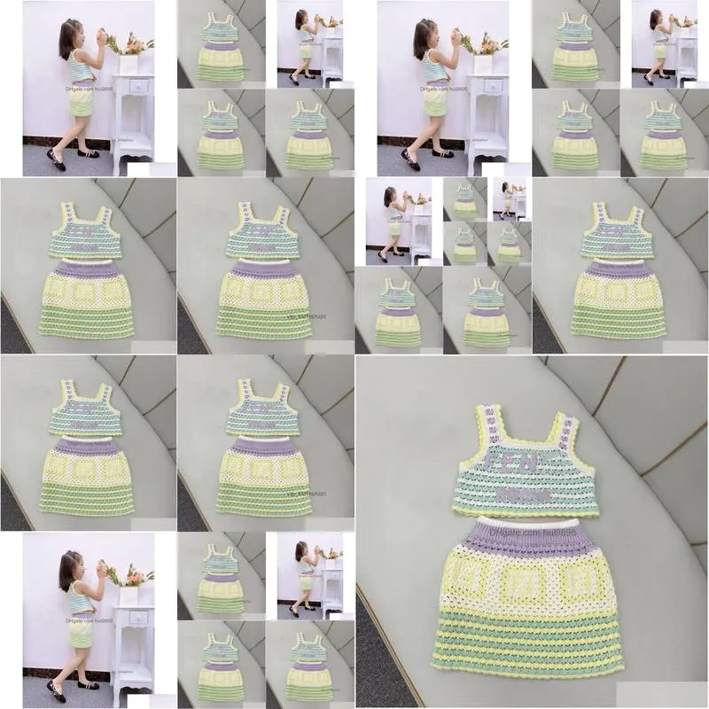 sets baby clothes girls skirt kids designer girl dress kid set knitted suit fasion summer short fend ice cream color scheme luxury