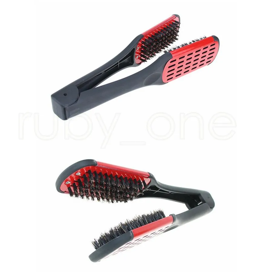 Pro Hairdressing Straightener Ceramic Hair Straightening Double Brushes V Shape Comb Clamp Not Hurt Styling Tools Peine En Forma De V Para Alisar El