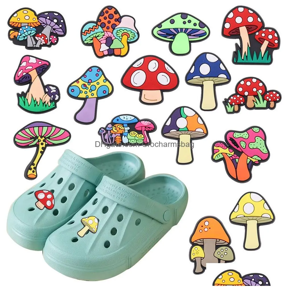 Shoe Parts & Accessories Wholesale 100Pcs Pvc Colorf Mushroom Lovely Sandals Buckle Decorations For Adt Backpack Charms Button Clog Dr Dhfad