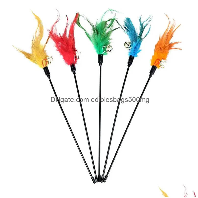 cat toy factory short rod chicken feather bell cat stick multi-color feather cat training toy factory