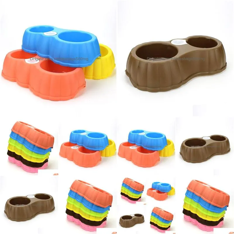 factory wholesale plastic pumpkin type pet bowl dog bowl automatic feeding drinker double bowl cat bowl food basin supplies