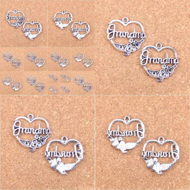 Charms 63Pcs Antique Sier Bronze Plated Grandma Heart Flower Pendant Diy Necklace Bracelet Bangle Findings 24X24Mm Drop Delivery Jewel Dhxgw