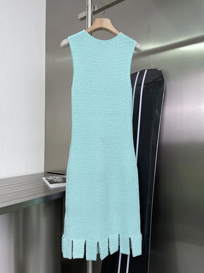 525 2021 Runway Dress Spring Summer Dress Green Crew New Brand Same Style Empire Sleeveless Womens Dress Kint Fashion High Quality I