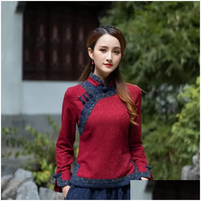 Ethnic Clothing Linen Chinese Traditional Top Qipao Shirt For Woman Cheongsam Style Shirts Blouse Ladies Robe ChinoiseEthnic