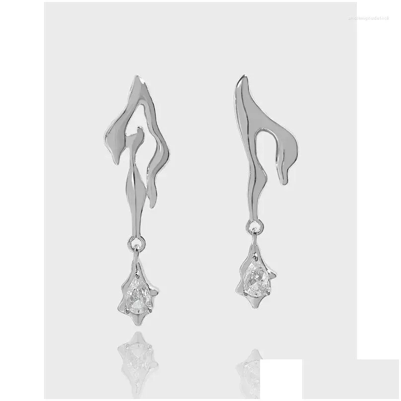 Stud Earrings INS Niche Design With A Minimalist And Asymmetrical Flame Bleeding Zircon S925 Sterling Silver For Women