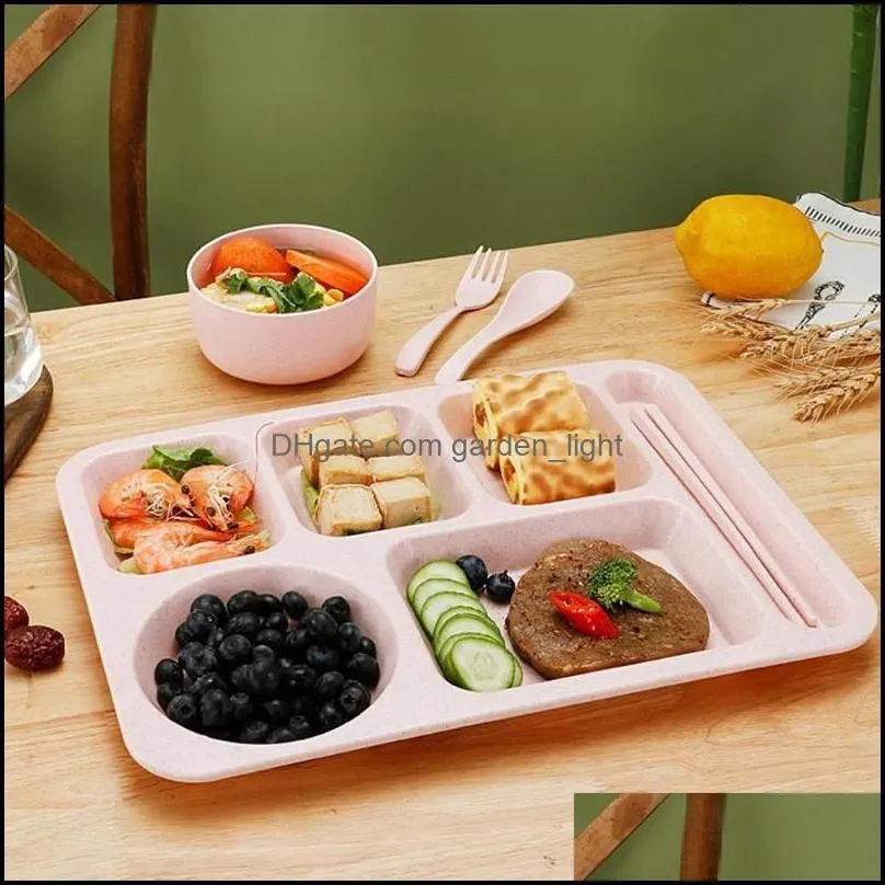  Flatware Sets 5Pcs Grade Divided Dinner Tray Lunch Container Plate School Canteen Easy To Clean Stackable Dining Toolflatware Drop D D