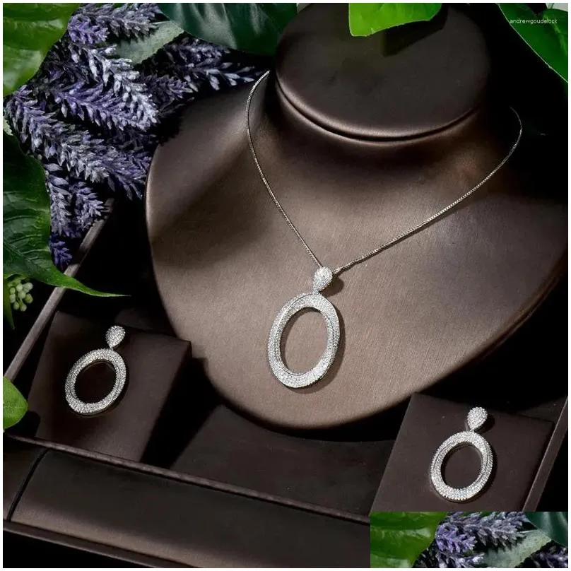 Necklace Earrings Set Fashion Small Women Wedding Big Circle Pendant Earring Sets India Dubai Bridal Party N-1688