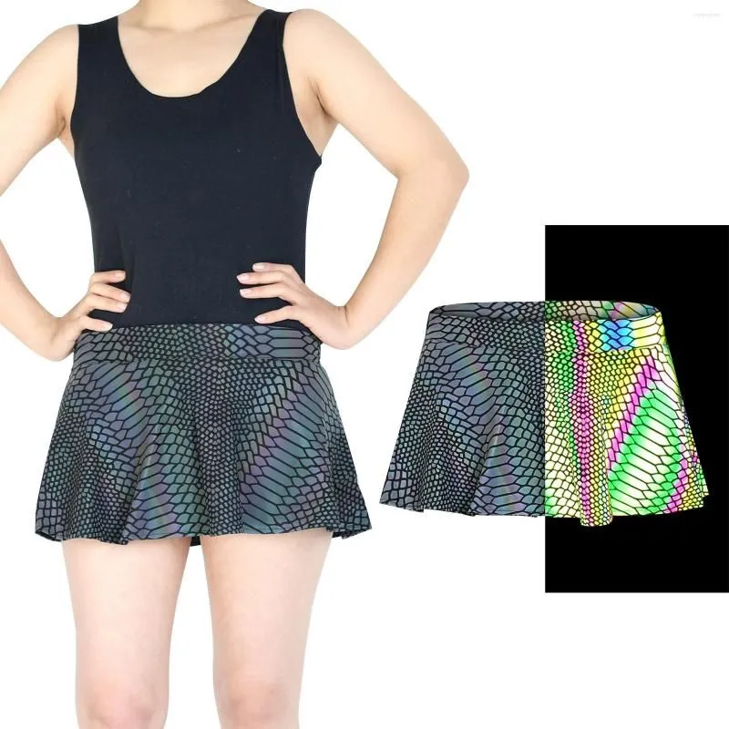 Skirts Women Glow Rainbow Hip Hop Print Zipper Up Miniskirt Evening Dance Party Skirt