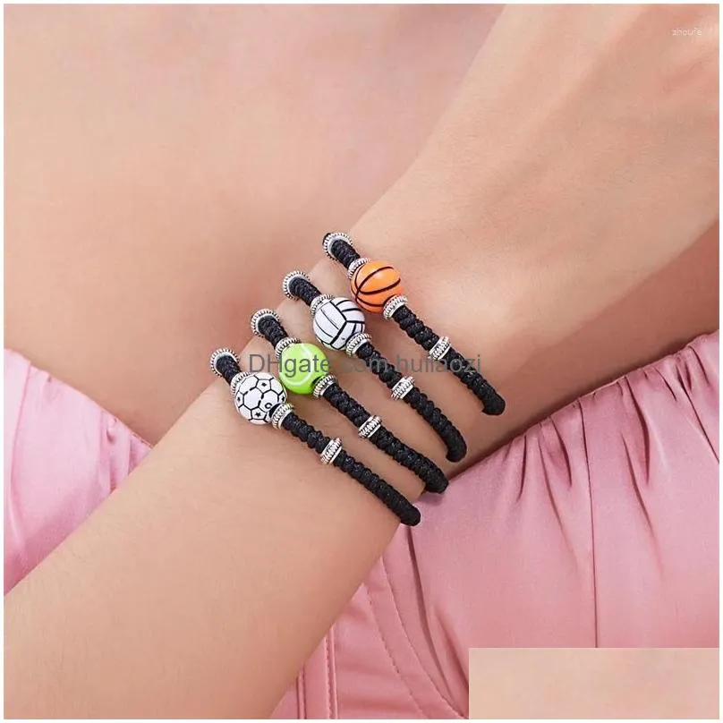 charm bracelets minimalist black rope braided bracelet for women men fashion sports style basketball soccer friendship jewelry gifts