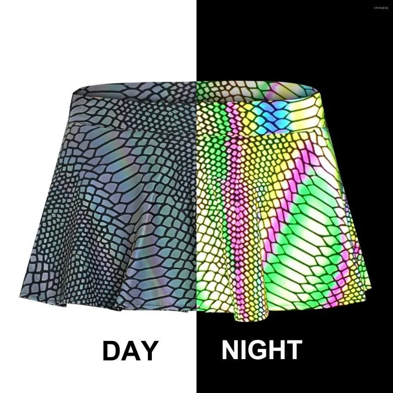 Skirts Women Glow Rainbow Hip Hop Print Zipper Up Miniskirt Evening Dance Party Skirt