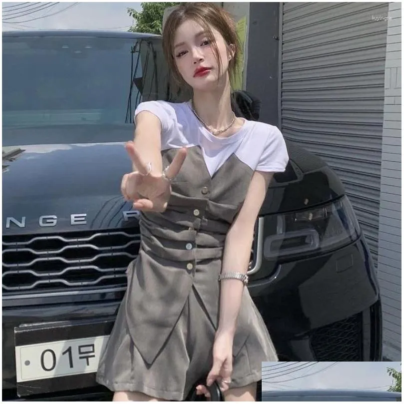 Women`s Tracksuits Woman Matching Set Blazer Shirts And High Waist Shorts Female England Style Short Patchwork Femme Two Piece Chic