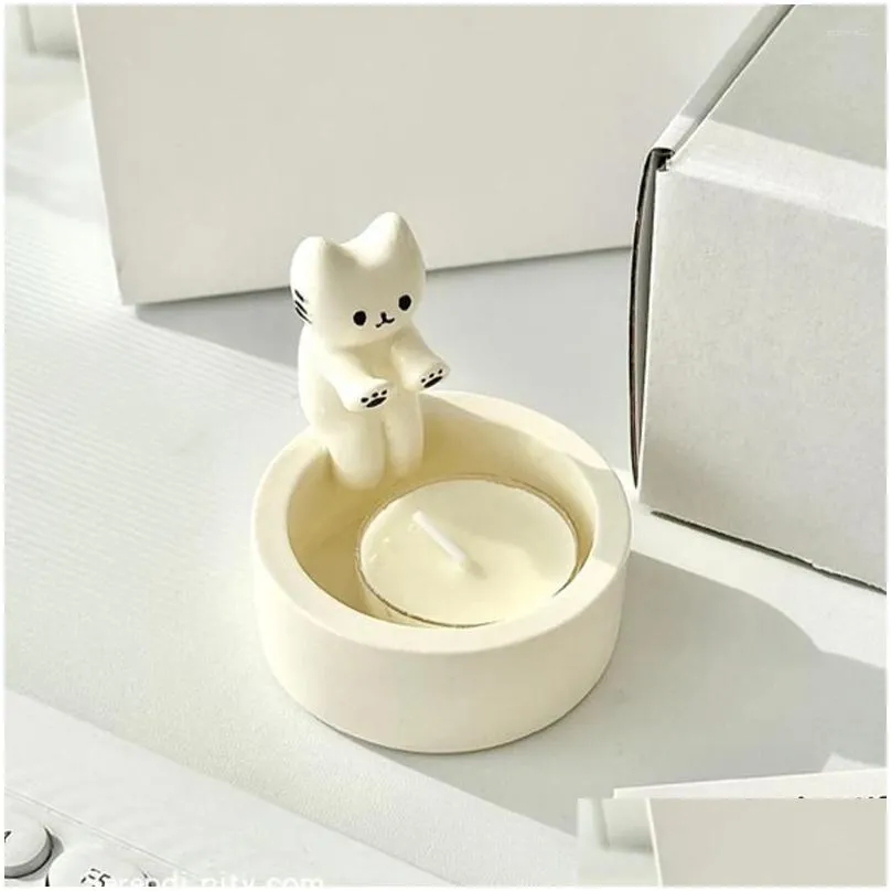 Candle Holders Kitten Holder Gypsum Mold Diy Handmade Storage Box Crafts Casting Molds Home Decoration Drop Delivery Dhgbn