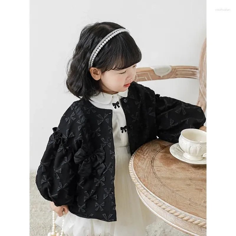 Jackets Girls Blouse Bowknot Lovely And Sweet Princess Style Casual All-match Kids Tops For 2024 Autumn Winter