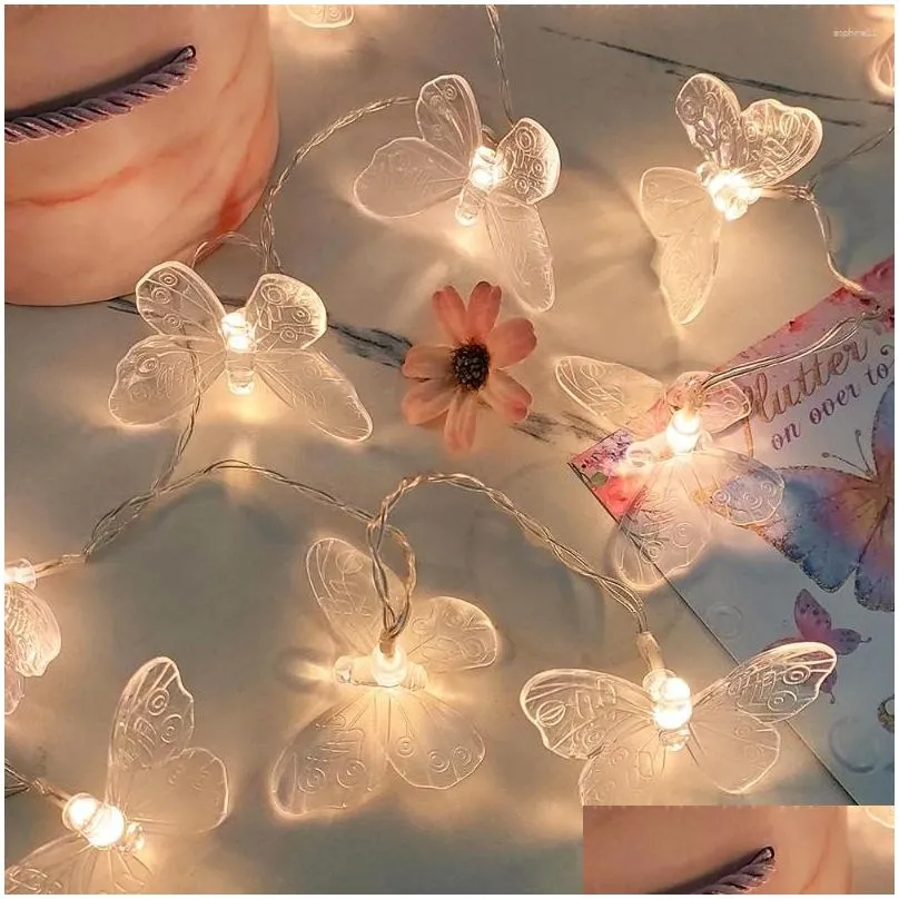 Party Decoration 1.5M 10 Led Butterfly Lights String Battery Outdoor Fairy Night Lamp Room Garland Curtain Gitls Brithday Wedding Dro Dh1Qn