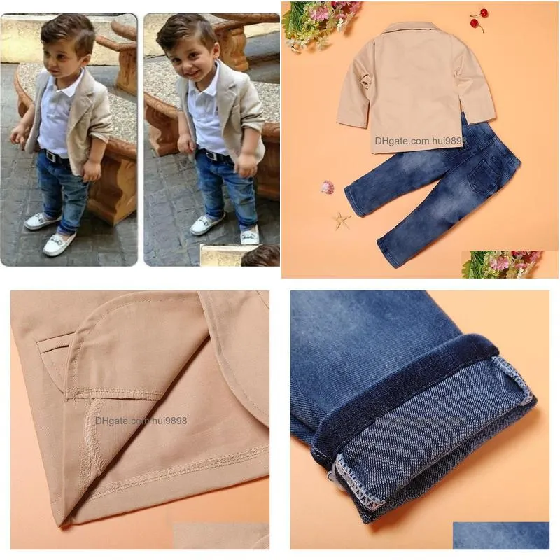 kids talesbaby boys coat outware suit long sleeve shirt jeans 3pcs clothing set children autumn children boys kids clothes