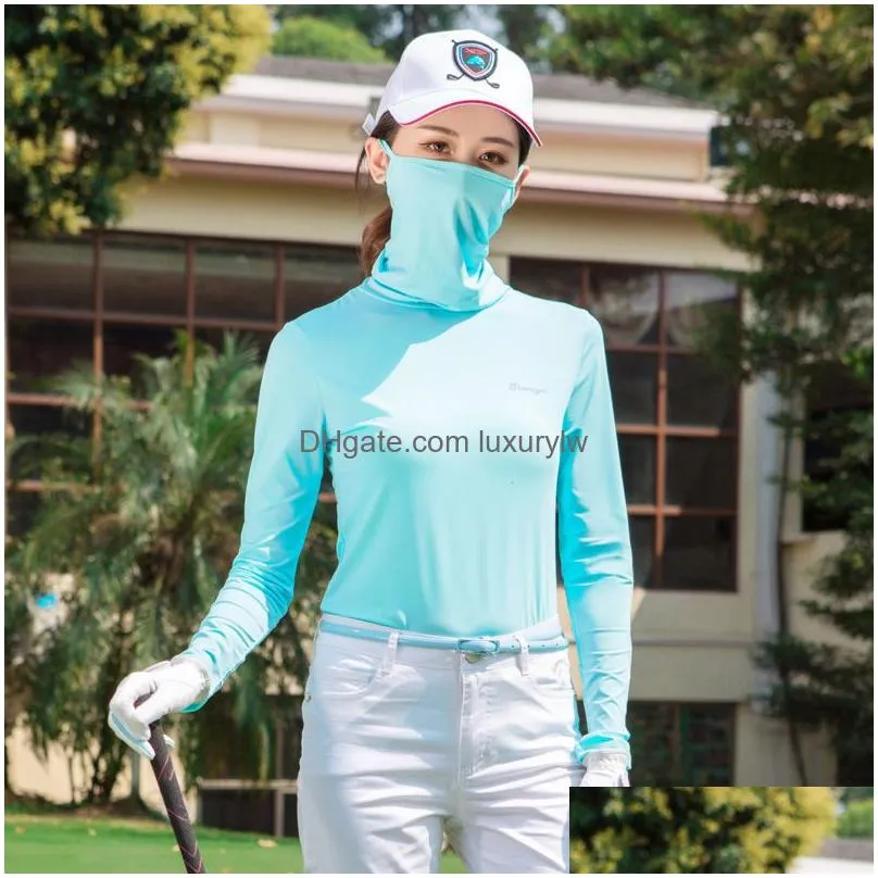 Golf T-Shirts Women Long Sleeve Upgrade T Shirt Sun Uv Protection Bottom Tops Ladies Breathable Silk Soft Tee With Sunsn Mask D0679325 Dh5G3