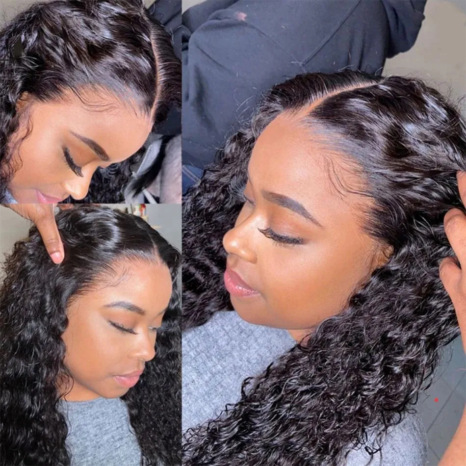 Synthetic Wigs Indian Water Wave Bundles With Closure Wet and Wavy Curly Human Hair Bundles 12A Remy Hair Weave 3 Bundles With Frontal 13X4