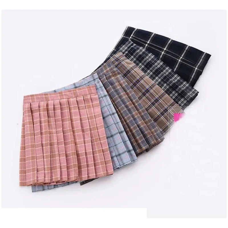 School Dresses Large Size Plaid Pleated Skirt Students Cosplay Jk Uniforms Sailor Suit Short Skirts for Girl 240325