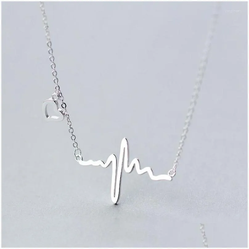 Pendants 925 Sterling Silver Women`s Necklace Personalized Electrocardiogram Pendant Link Chain Heartbeat Jewelry Lover Gift