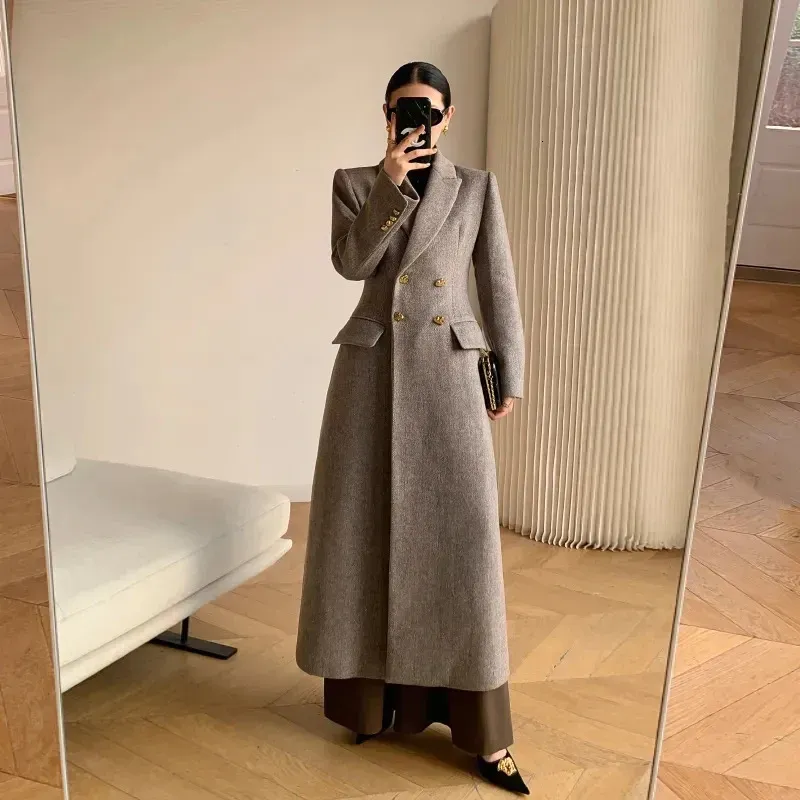 Womens Wool Blends MEXZT Vintage Long Coat Women Elegant Blazer Woolen Jackets Korean Slim Suit Overcoat Winter Office Lady Simple Outwear