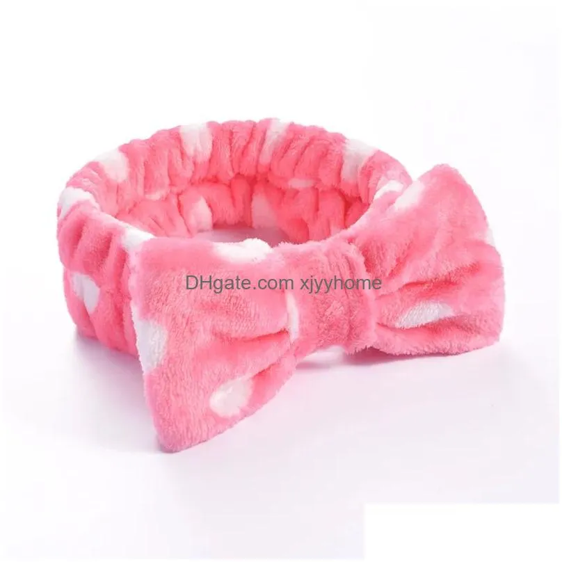 Towel Korean Fashion Dot Printed P Bow Headbands Wash Face Soft Hairband Makeup Headwrap Turban Elastic Headband Hair Accessories Drop Dhot2