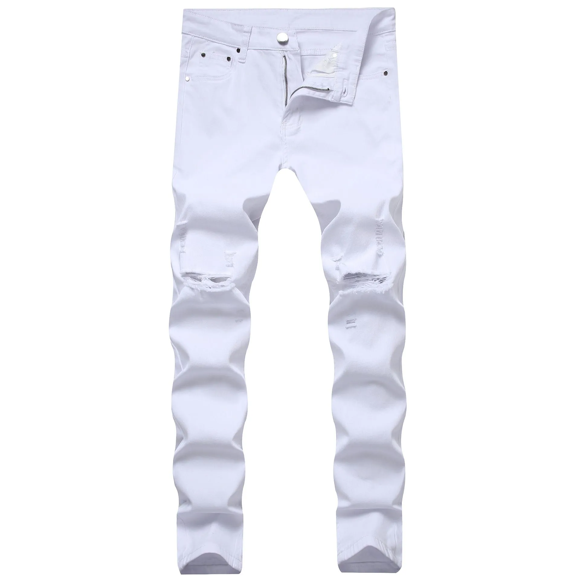 Men`s Jeans Blue Black White Sweatpants Sexy Hole Pants Casual Male Ripped Skinny Trousers Slim Biker Outwears