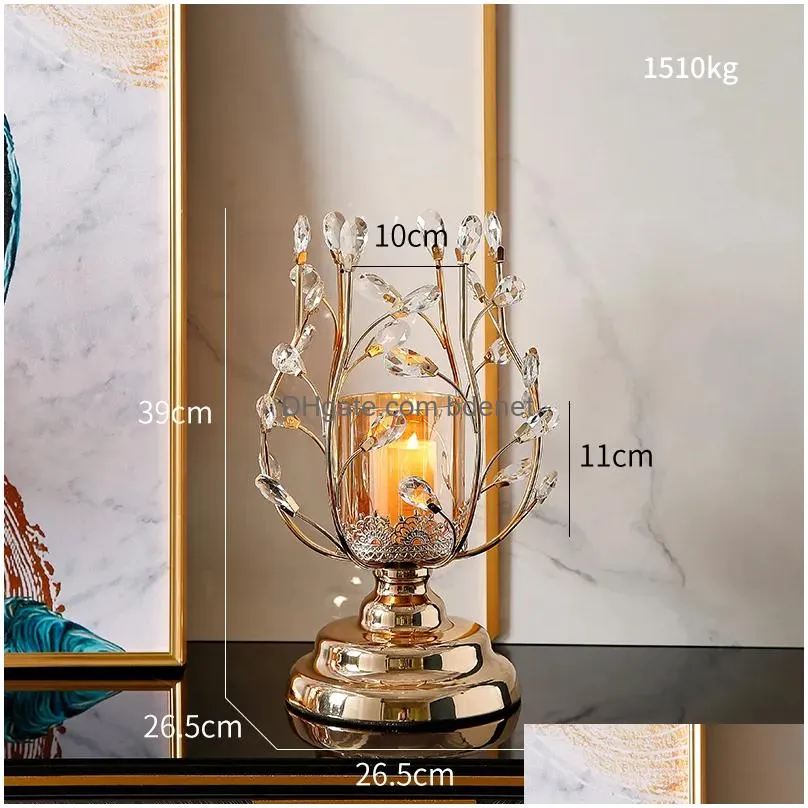 Candle Holders Crystal Glass Holder Post-Modern Home Decor Metal Candlestick Golden Office Desk Ornaments Luxury Decoration Gift Drop Dhihn