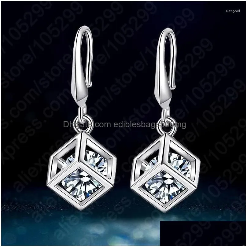 Dangle Chandelier Earrings 925 Sterling Sier Drop Gift Pendientes Square Cubic Zirconia Shape Shiny Crystal Jewelry For Femmes Deli Dht6H