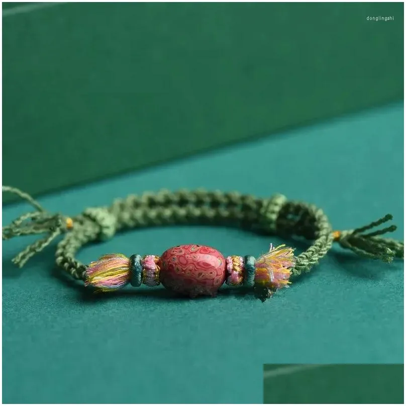 Charm Bracelets Handwoven String Girls Artistic Pink Opal Paint Candy Bracelet Green Ajustbale Size Cute Accessories Dropship